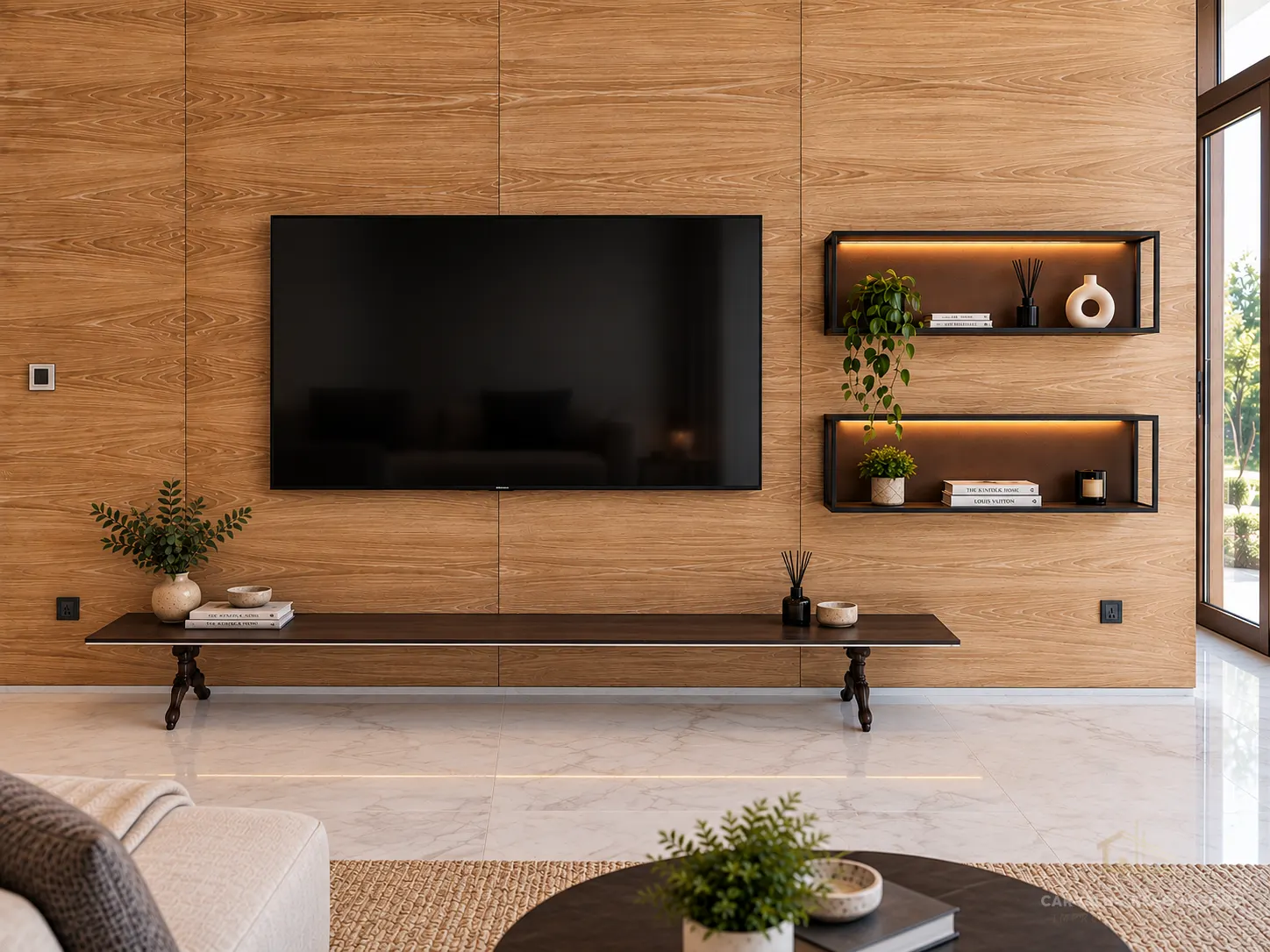 Bespoke Wood Panel Media Wall – Dubai